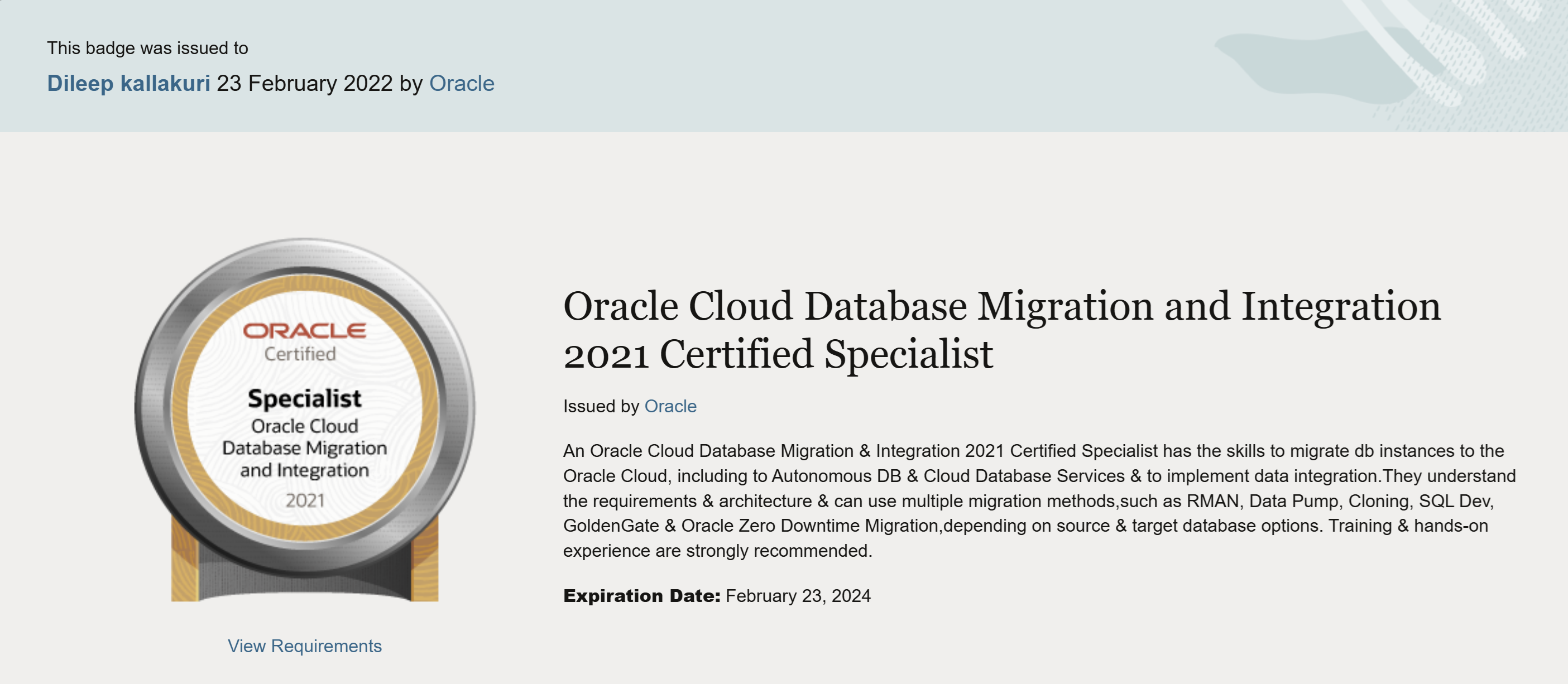 Oracle certificate