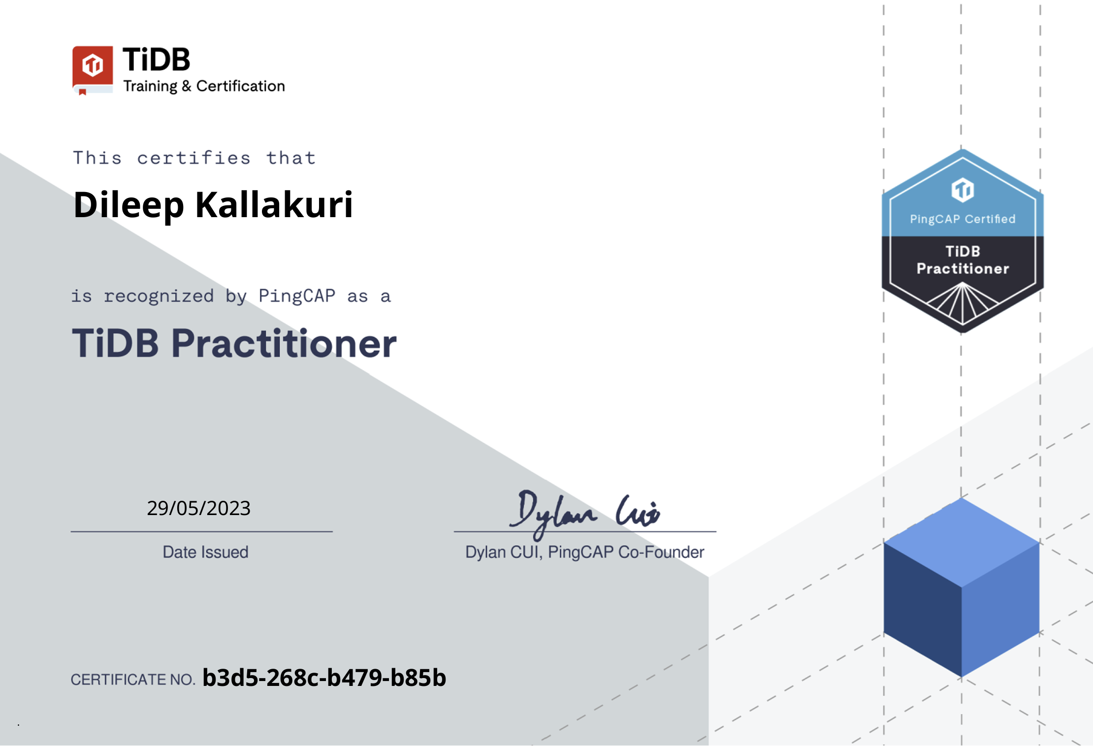 PingCAP certificate
